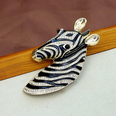 Majestic Zebra Oversized Brooch - An impressively large brooch crafted to look like the head and neck of a zebra in a relaxed pose.