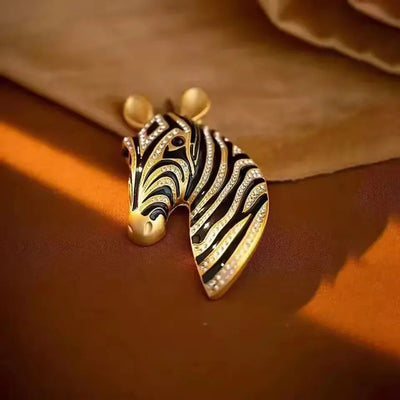 Majestic Zebra Oversized Brooch - An impressively large brooch crafted to look like the head and neck of a zebra in a relaxed pose.