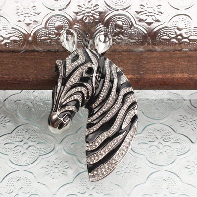 Majestic Zebra Oversized Brooch - An impressively large brooch crafted to look like the head and neck of a zebra in a relaxed pose.