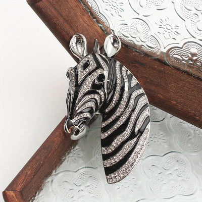 Majestic Zebra Oversized Brooch - An impressively large brooch crafted to look like the head and neck of a zebra in a relaxed pose.