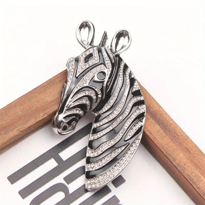 Majestic Zebra Oversized Brooch - An impressively large brooch crafted to look like the head and neck of a zebra in a relaxed pose.