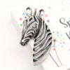 Majestic Zebra Oversized Brooch - An impressively large brooch crafted to look like the head and neck of a zebra in a relaxed pose.