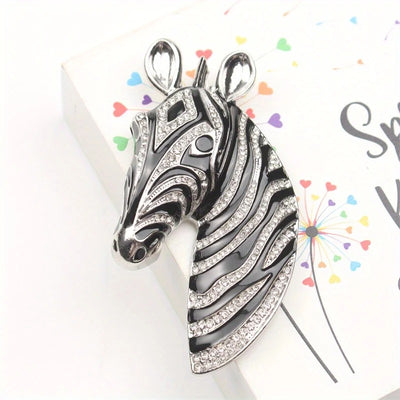 Majestic Zebra Oversized Brooch - An impressively large brooch crafted to look like the head and neck of a zebra in a relaxed pose.