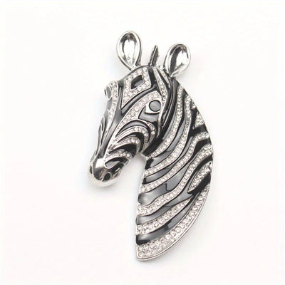 Majestic Zebra Oversized Brooch - An impressively large brooch crafted to look like the head and neck of a zebra in a relaxed pose.