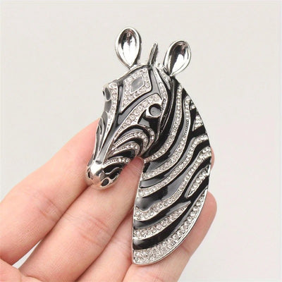 Majestic Zebra Oversized Brooch - An impressively large brooch crafted to look like the head and neck of a zebra in a relaxed pose.