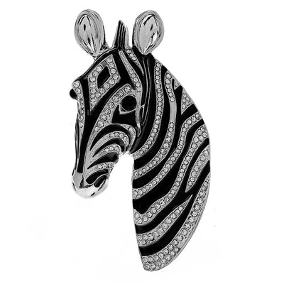 Majestic Zebra Oversized Brooch - An impressively large brooch crafted to look like the head and neck of a zebra in a relaxed pose.