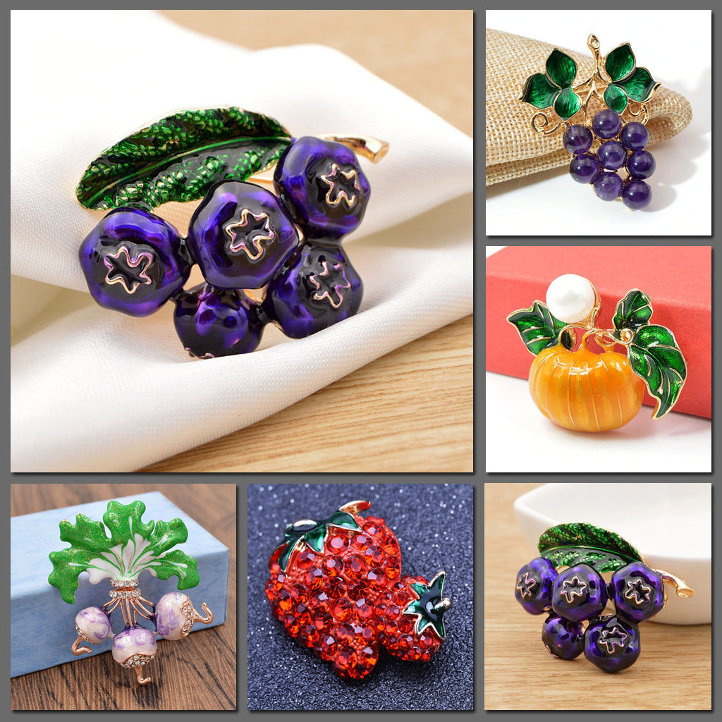 Green Grocer Brooches - A set of fruit & vegetable themed brooches in an assortment of vibrant, delicious colours and designs.