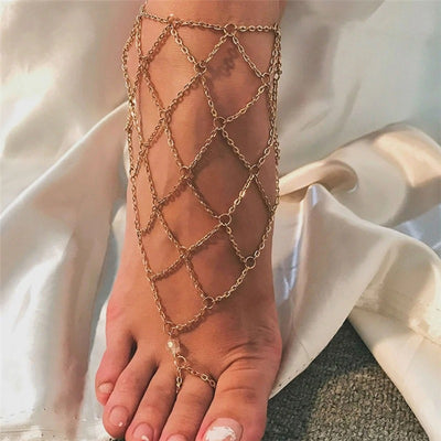 Nanshe's Net Anklet - A sexy fish net themed anklet designed to be worn over the ankle and foot.