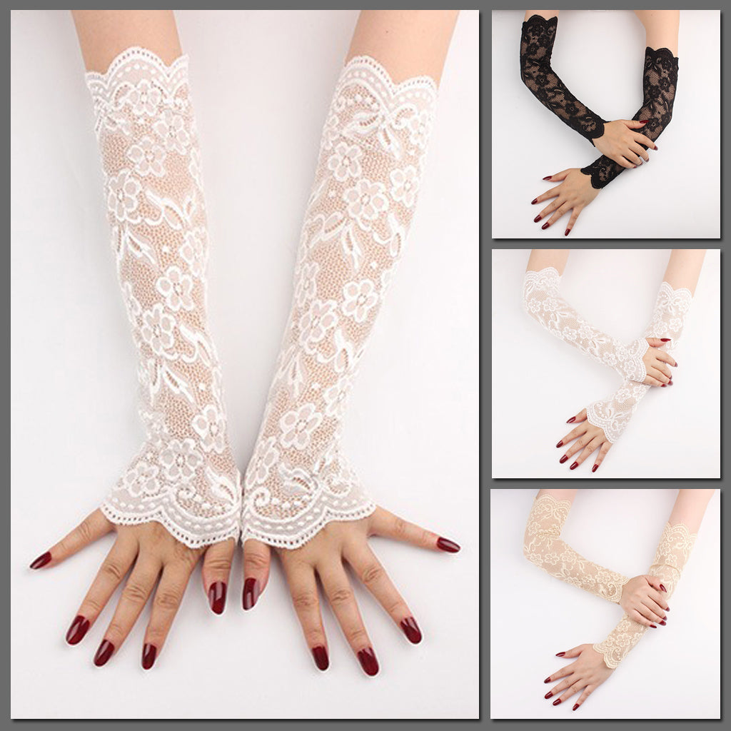 Victorian Lace Sleeves - Beautiful stretchy lace arm warmers, available in black, white, or cream.
