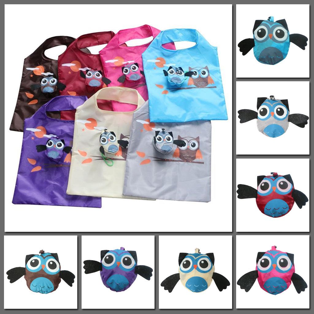 Tiny Wisey Purse Totes - An assortment of owl themed reusable shopping bags in bright colours.