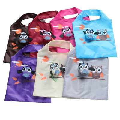 Tiny Wisey Purse Totes - An assortment of owl themed reusable shopping bags in bright colours.