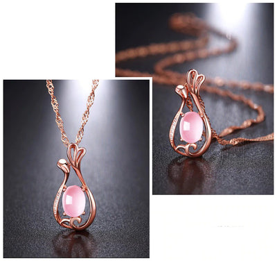 The Galatea Necklace - A lovely delicate pink opal pendant studded with crystals.