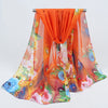 Beautiful chiffon scarves with peacock feather designs in a variety of vibrant colours.