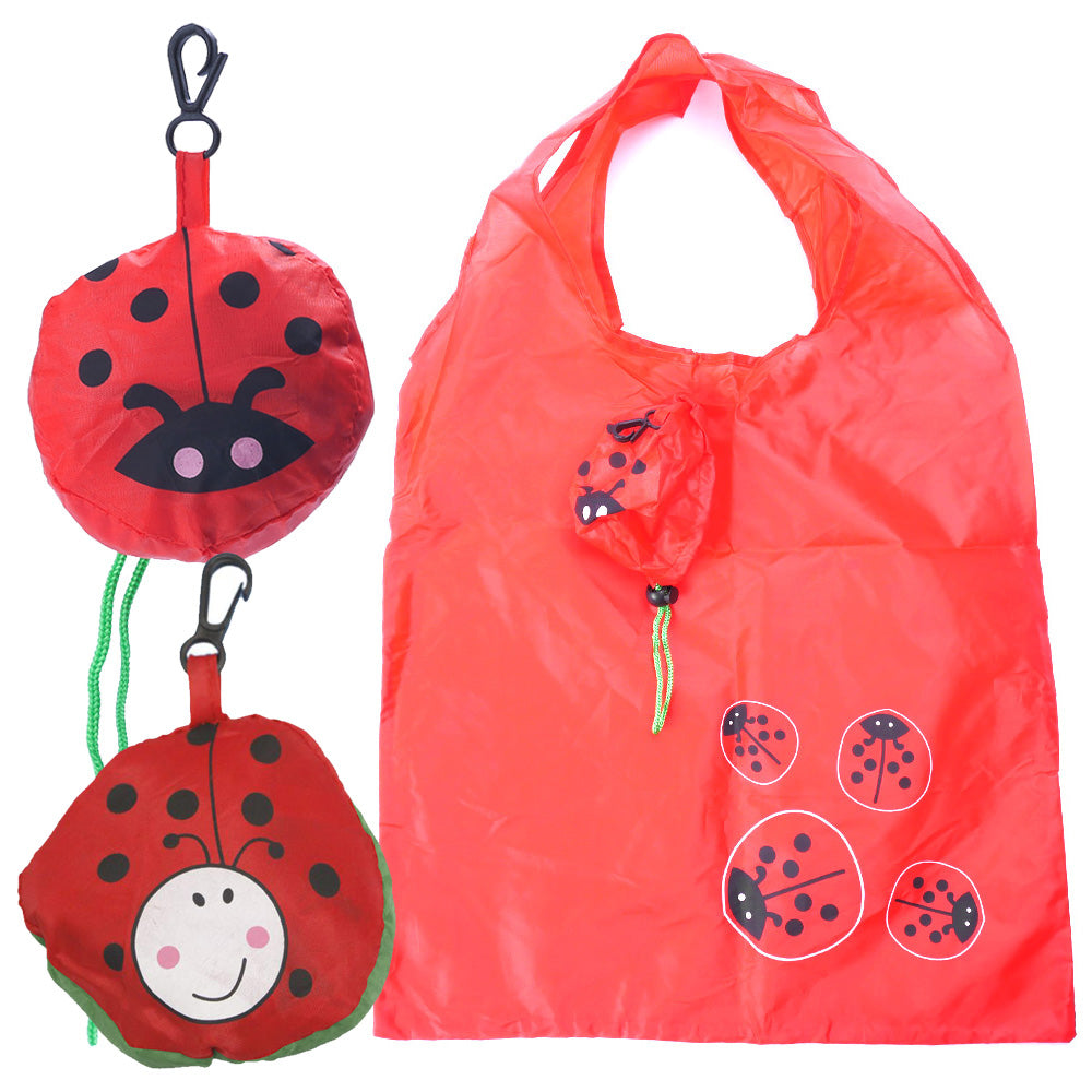 Little Lady Purse Tote - Bright red reusable shopping bag that folds down into a cute ladybug