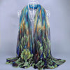 Beautiful chiffon scarves with fern designs in a variety of vibrant colours.
