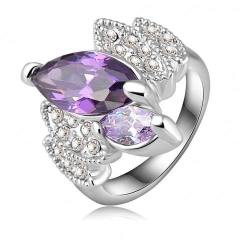 Marquise Cluster Cocktail Ring - A beautiful platinum statement ring with purple crystals.