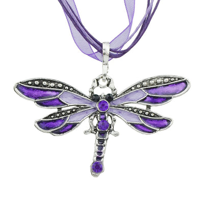 Purple Dragon Necklace - A lovely violet ribbon necklace with a large dragonfly charm.