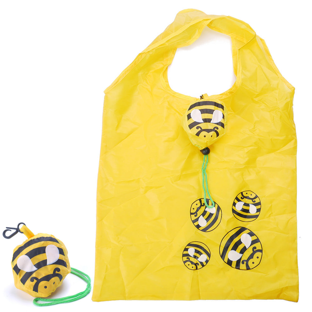 Buzzy Wuzzy Purse Tote - Bright yellow reusable shopping bag that folds down into a cute bumble bee 