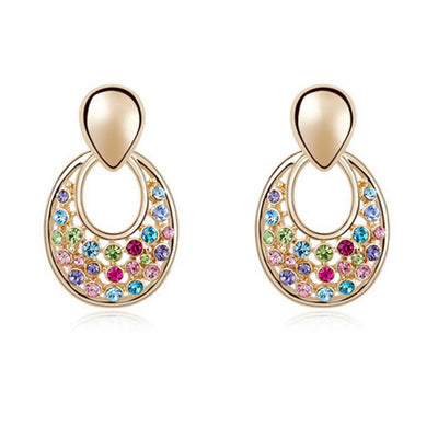 Starburst Drop Earrings - Small gold studs with rainbow coloured stones.