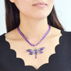 Purple Dragon Necklace - A lovely violet ribbon necklace with a large dragonfly charm.