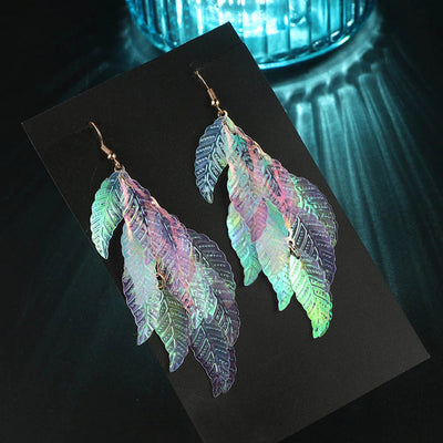 Beautiful iridescent pearlescent leaf earrings.