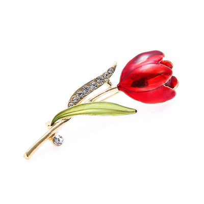 The Florist's Brooch - Tulip (Ruby Enamel) - A beautiful crimson flower pin.