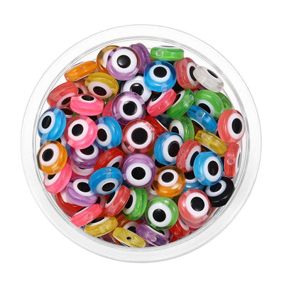 Cheeky Crafter Bountiful Bead Kits - Evil Eye - Small round plastic beads with an eye theme, available in an assortment of bright colours. Come stored in a cute metal tin with a retro themed print.