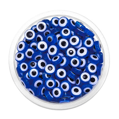 Cheeky Crafter Bountiful Bead Kits - Evil Eye - Small round plastic beads with an eye theme, available in an assortment of bright colours. Come stored in a cute metal tin with a retro themed print.