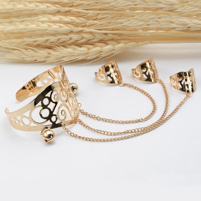 The Asphodel Bracelet - A lovely ornate hand flower with a two bells and three chained rings.