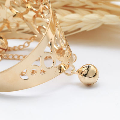 The Asphodel Bracelet - A lovely ornate hand flower with a two bells and three chained rings.