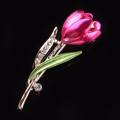 The Florist's Brooch - Tulip - A beautiful enamel flower pin available in red, pink, purple, or blue.