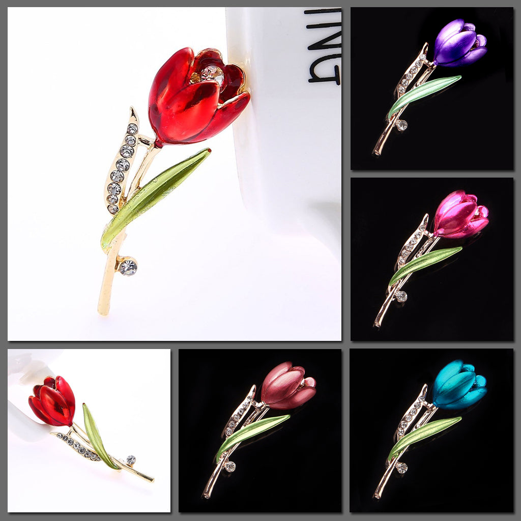 The Florist's Brooch - Tulip - A beautiful enamel flower pin available in red, pink, purple, or blue. 