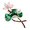 The Florist's Brooch - Lotus - A lovely enamel flower brooch, with pearl and crystal bloom.