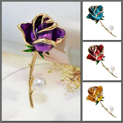 The Florist's Brooch - Long-Stem Rose II - A lovely large rose brooch available in blue, purple, red, or yellow.