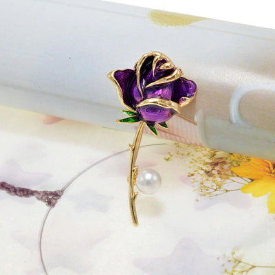 The Florist's Brooch - Long-Stem Rose II - A lovely large rose brooch available in blue, purple, red, or yellow.