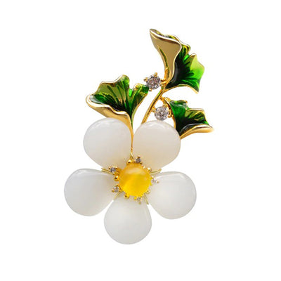 The Sylvan Stone Brooch - Curvy Daisy - A lovely white crystal daisy with copper and enamel accents.