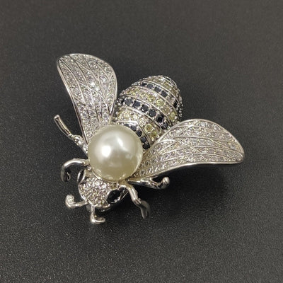 Queen Bee Deluxe Brooch - A beautiful bee brooch set with dozens of delicate crystals and a large pearl, available in gold or silver.