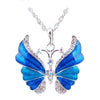 The Adonis Butterfly Necklace - Beautiful medium length silver coloured necklaces with butterfly pendants in blue, green, red, pink, purple, and honey orange gold.