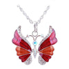 The Adonis Butterfly Necklace - Beautiful medium length silver coloured necklaces with butterfly pendants in blue, green, red, pink, purple, and honey orange gold.