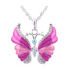 The Adonis Butterfly Necklace - Beautiful medium length silver coloured necklaces with butterfly pendants in blue, green, red, pink, purple, and honey orange gold.