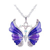 The Adonis Butterfly Necklace - Beautiful medium length silver coloured necklaces with butterfly pendants in blue, green, red, pink, purple, and honey orange gold.