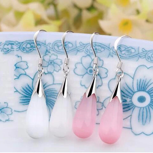 Amelia Opal Drop Hook Earrings - Lovely small teardrop shaped opal earrings with silver findings, suspended from a french hook. 