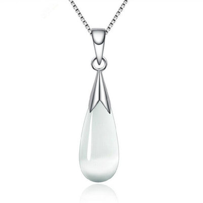Amelia Opal Drop Pendant - A lovely small teardrop shaped opal pendant with silver findings, suspended from a silver box chain.