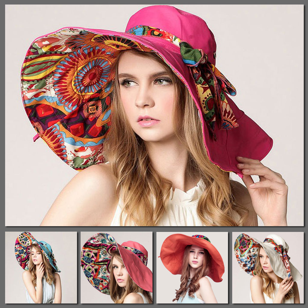 Beach Bunny Reversible Sunhat - A lovely large-brimmed sunhat with a solid colour on one side, and a vibrant pattern on the other.