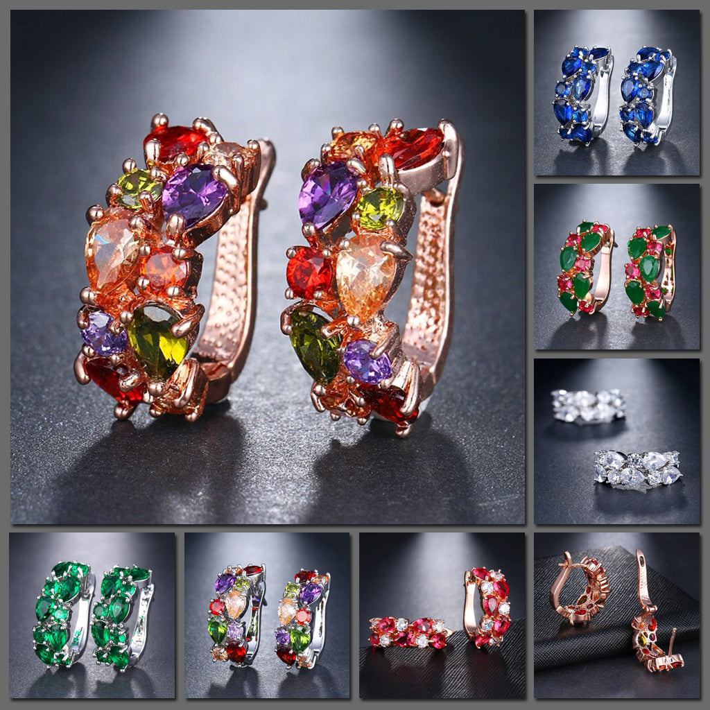 Bijoux Multi-Stone Rectangular Huggies - Lobe-hugging crystal earrings in a variety of different colours combinations.