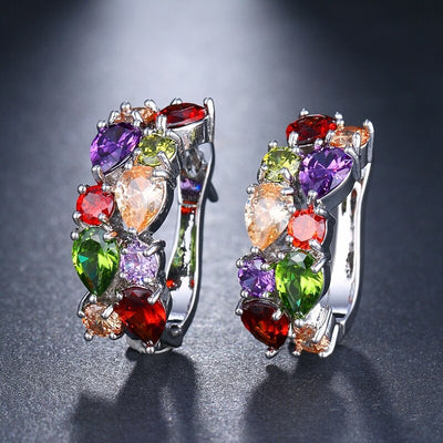 Bijoux Multi-Stone Rectangular Huggies - Lobe-hugging crystal earrings in a variety of different colours combinations.