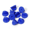 Loose Brooch Pin Backs - A pile of rubber brooch backs in blue.