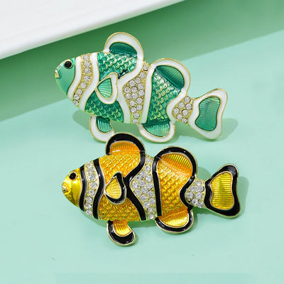 Cute Critters Brooch - Clown Fish - A cute fish themed brooch available in either yellow and black or green and white, studded with small crystals.