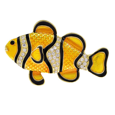 Cute Critters Brooch - Clown Fish - A cute fish themed brooch available in either yellow and black or green and white, studded with small crystals.