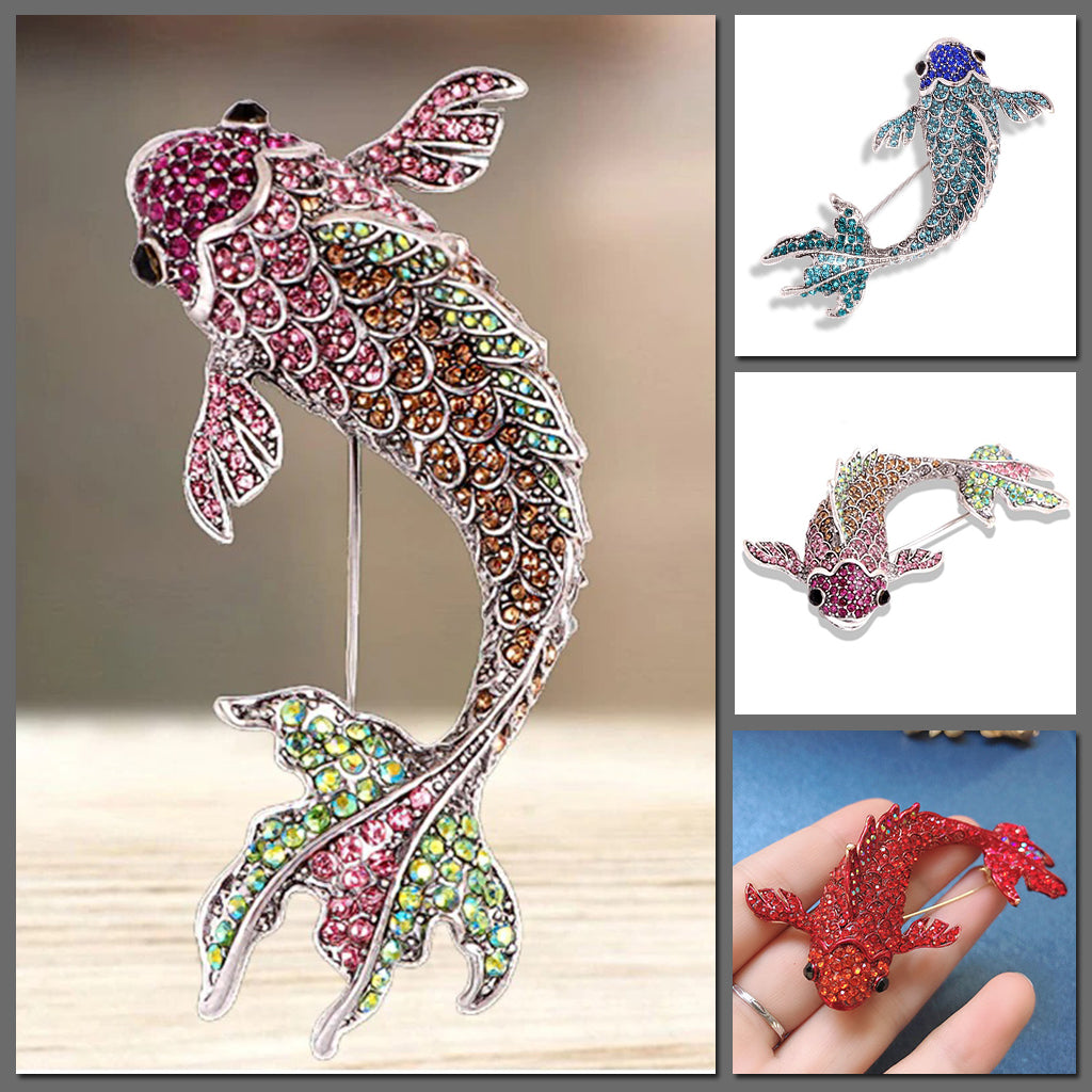 Cute Critters Brooch - Koi II - A large enamel brooch shaped like a koi carp, encrusted with shimmering crystals. 